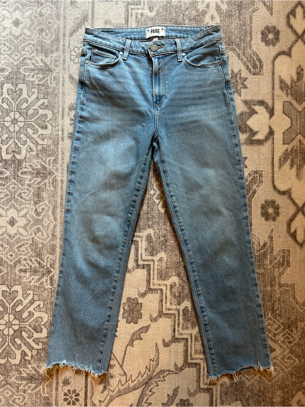 Paige Light Blue Cropped Raw-Hem Straight Jeans